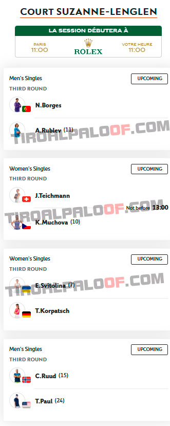 roland garros suzanne lenglen viernes29 mayo 2026 tiroalpalo